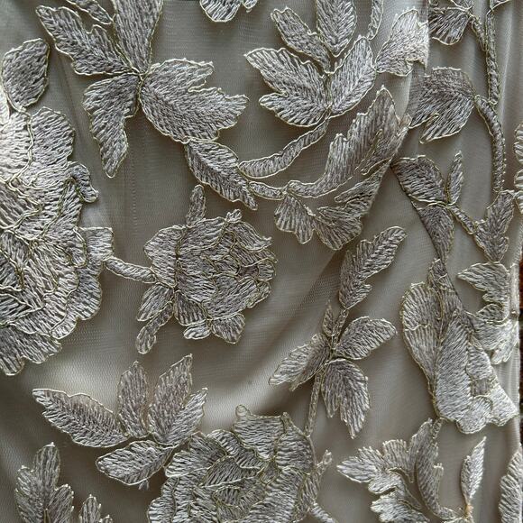 Tadashi Shoji Chloe Embroidered Lace Tulle Illusion Boat Neck Gold Dress 10 - Picture 4 of 16